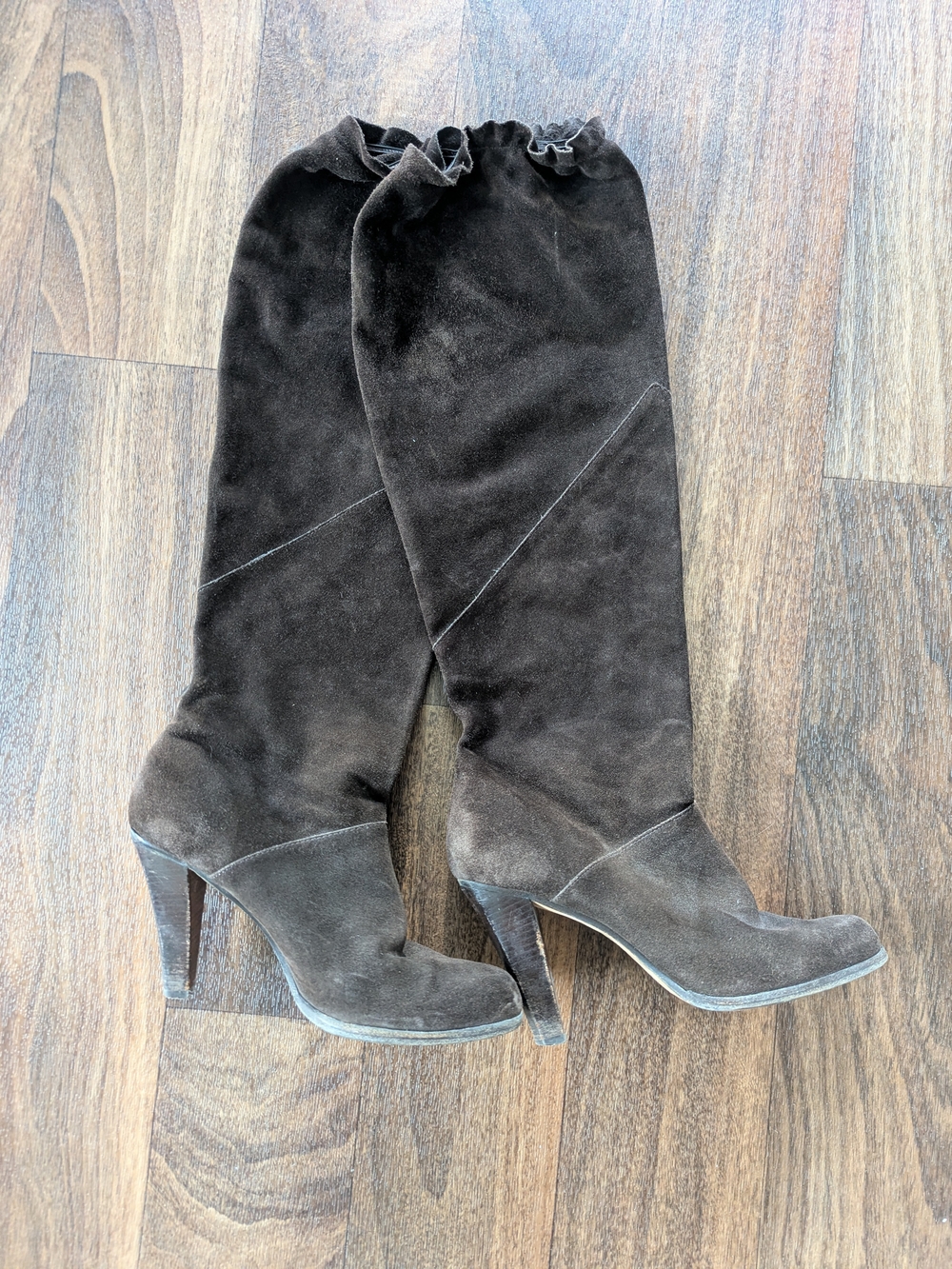 Michael Kors × Olivia Dark Brown Suede Knee-High Heeled Boots